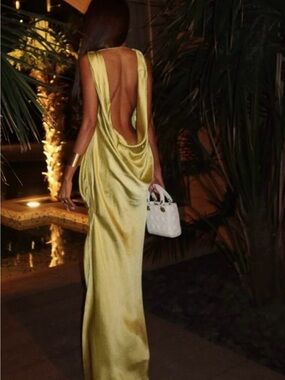 Zara Draped Backless Satin Gown in Light Green